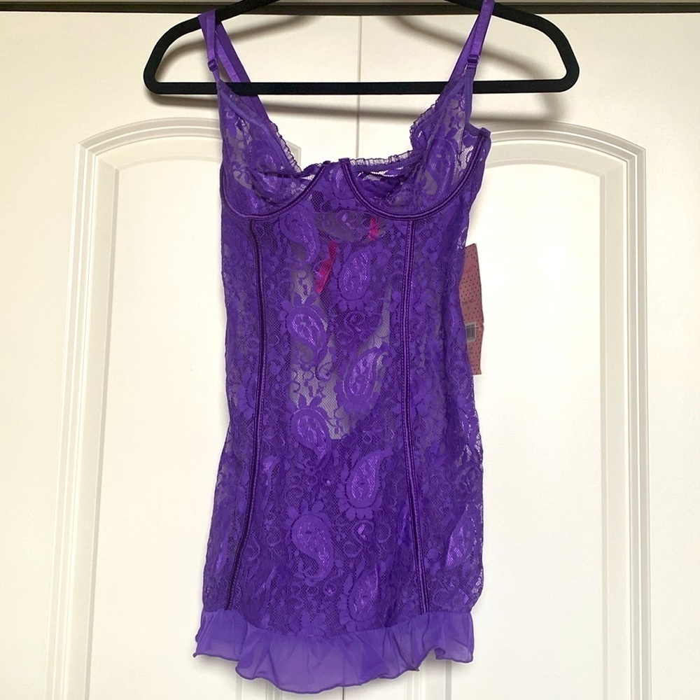 NWT Seven 'till midnight purple lace babydoll lingerie Womens M Chemise w/Thong